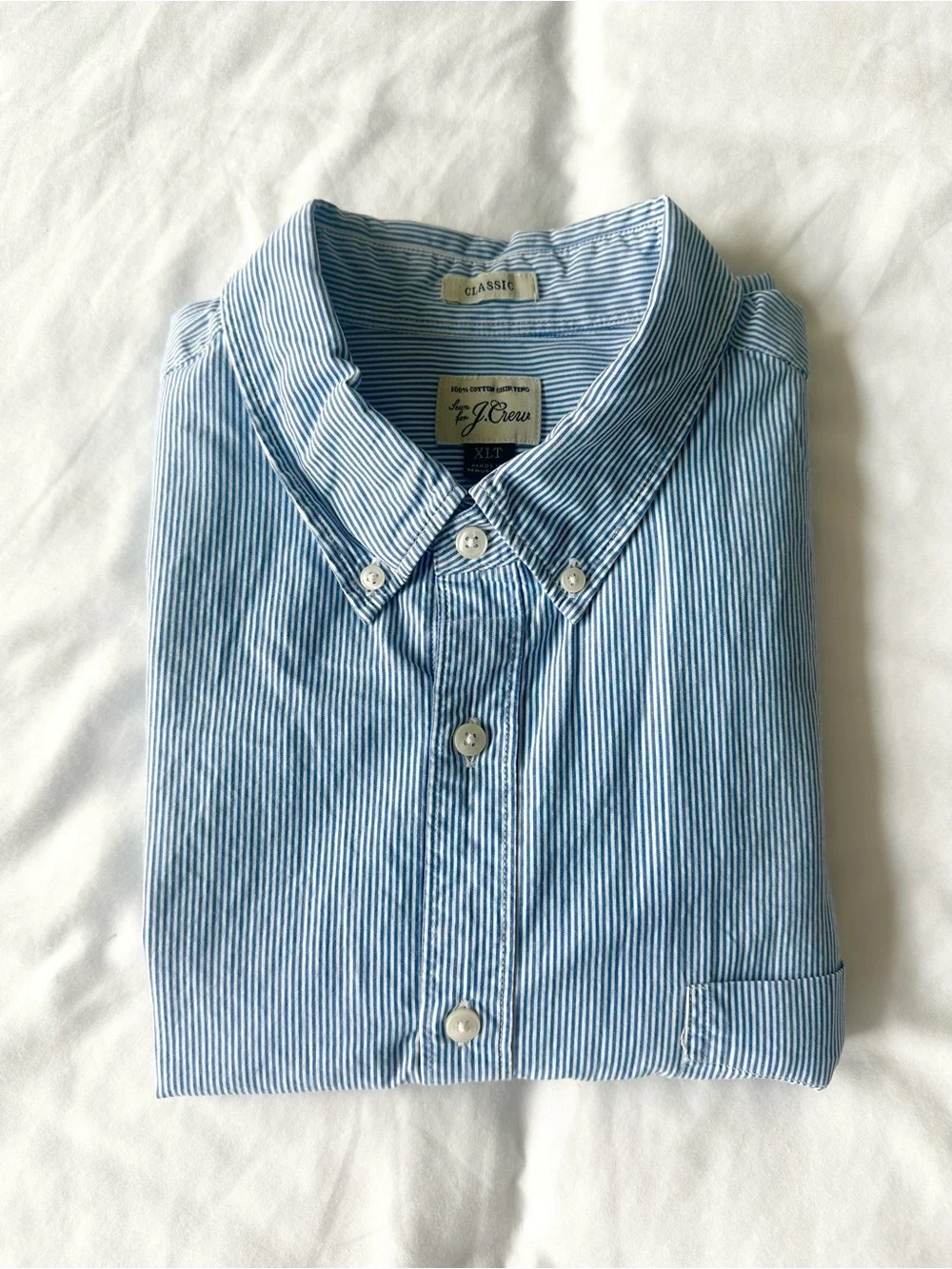 J. CREW Men’s Classic Fit Blue Striped Button-Down Shirt Size XL Tall